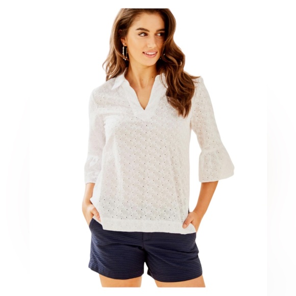 🆕 Lilly Pulitzer Ginger Top Resort White Fishy Eyelet Women’s Size XS - Picture 14 of 15